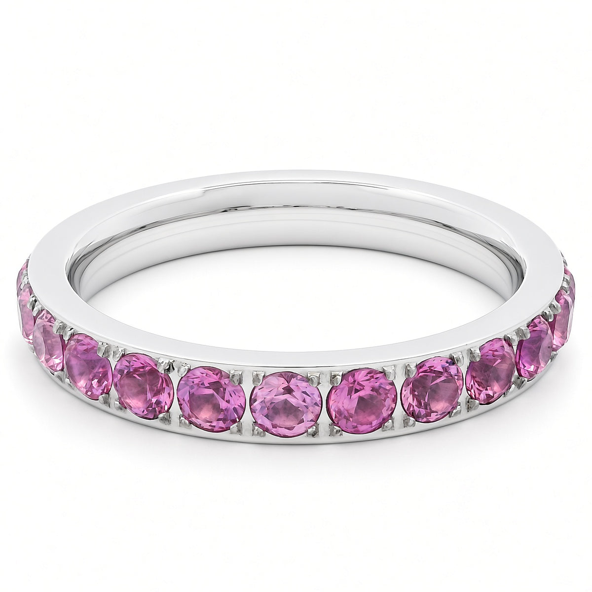 3mm White Gold 3mm Full Glitz Eternity Ring | Bold Pink Cubic Zirconia Stacking Ring
