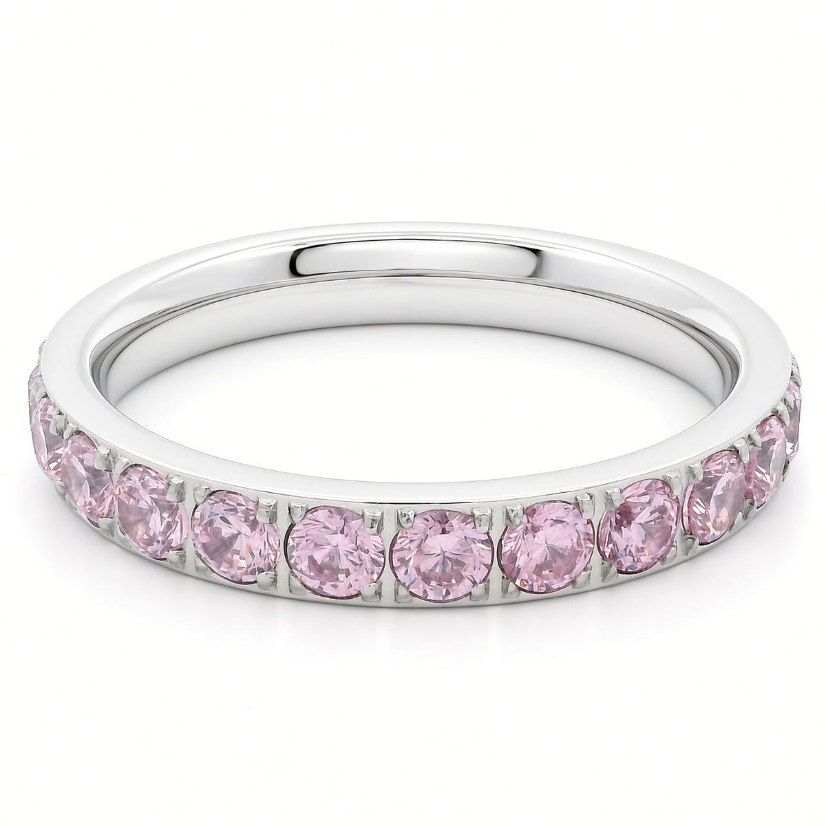 3mm White Gold Full Glitz Eternity Ring | Blush Pink Cubic Zirconia Stacking Ring