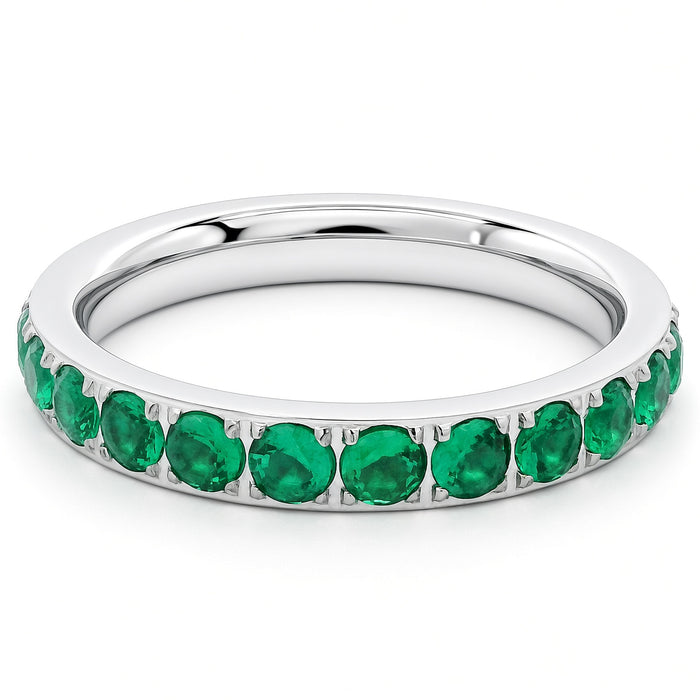 3mm White Gold Full Glitz Eternity Ring | Emerald Green Cubic Zirconia Stacking Ring