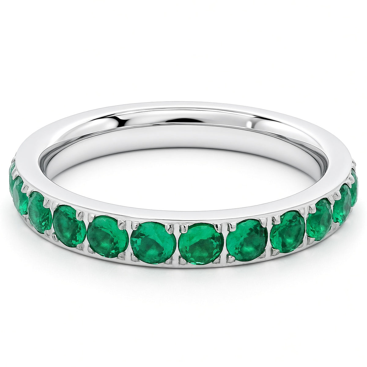 3mm White Gold Full Glitz Eternity Ring | Emerald Green Cubic Zirconia Stacking Ring
