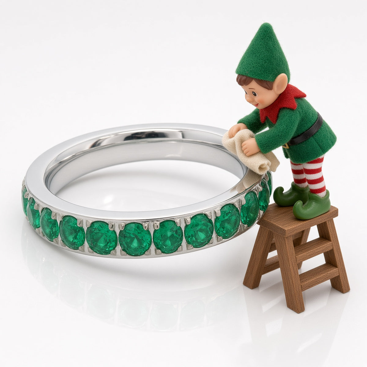 3mm White Gold Full Glitz Eternity Ring | Emerald Green Cubic Zirconia Stacking Ring