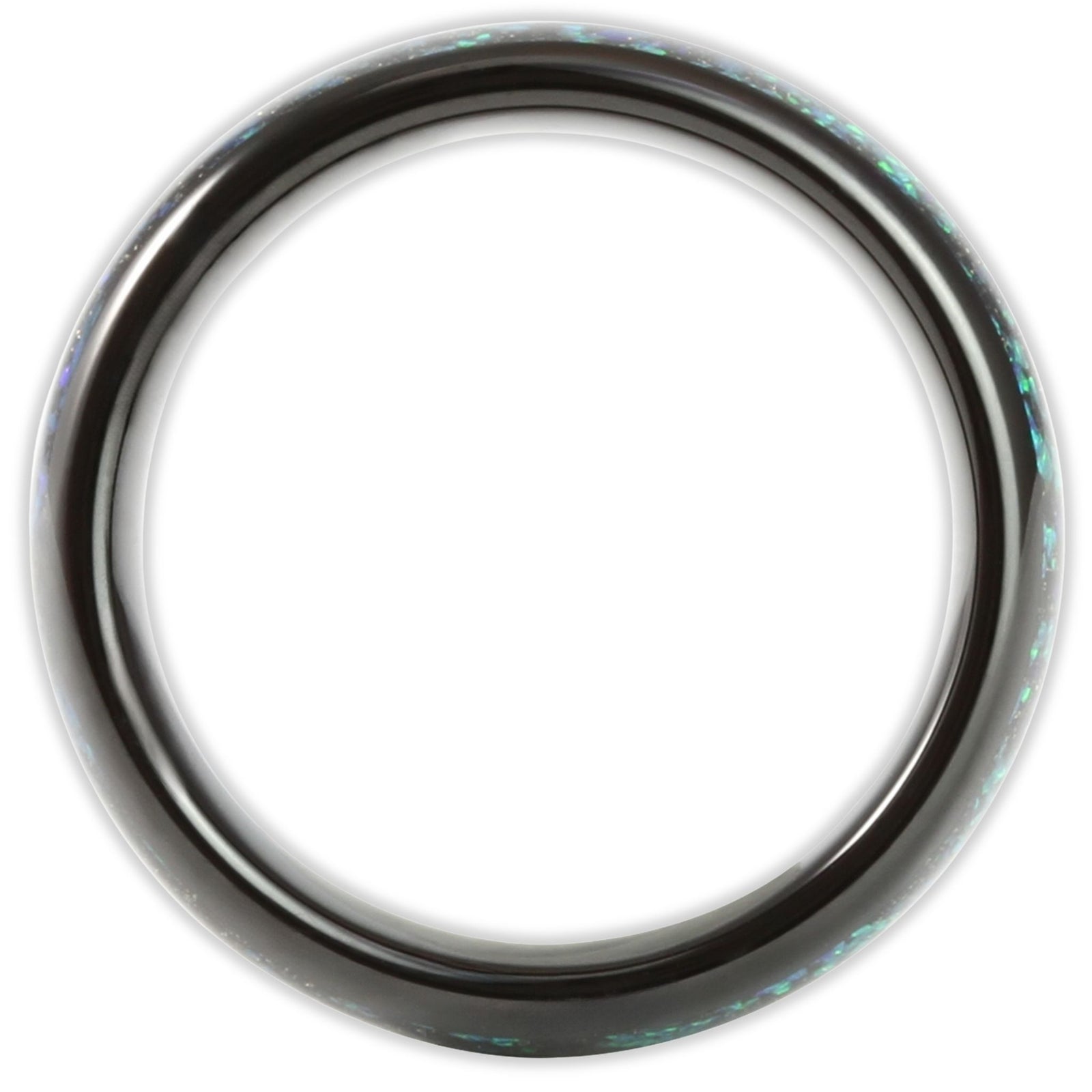 Side profile of black tungsten ring showing 6mm band depth and domed exterior