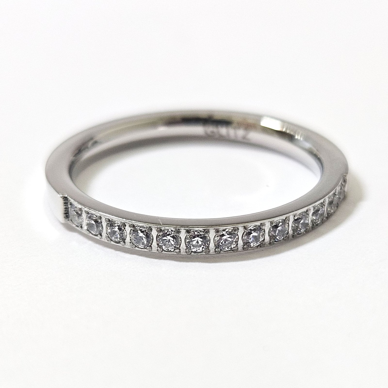 2mm White Gold Half Glitz Eternity Ring | Cubic Zirconia Stacking Ring Size M - Clearance 