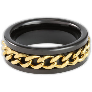Black with Gold Rotating Chain 8mm Wonder Ring