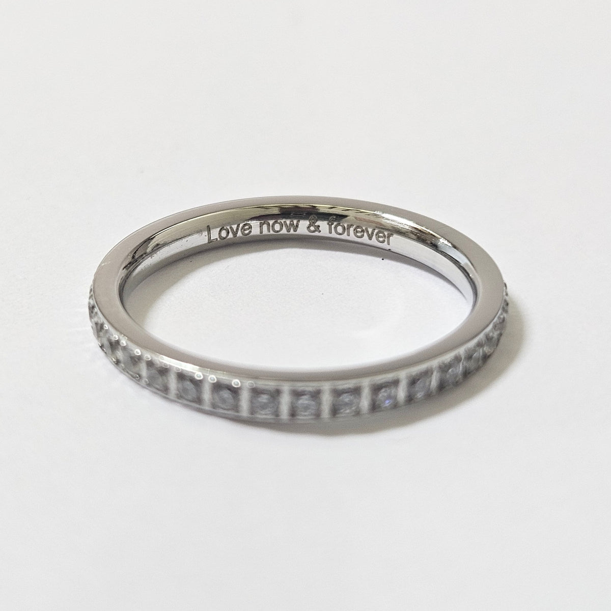 2mm White Gold Full Glitz Eternity Ring | Cubic Zirconia Stacking Ring Size N - Clearance 