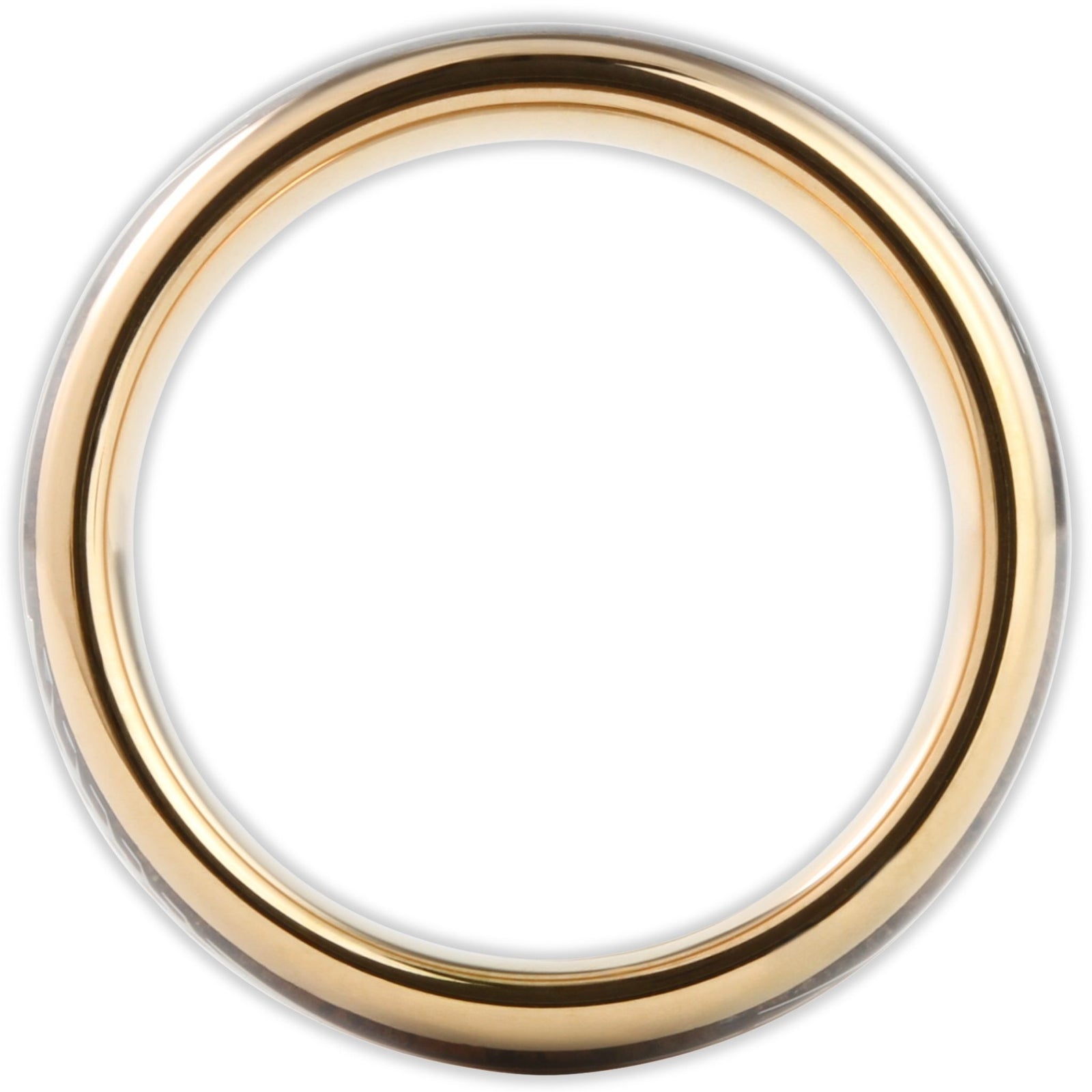 Side profile of rose gold tungsten ring showing 6mm band depth and inlay structure
