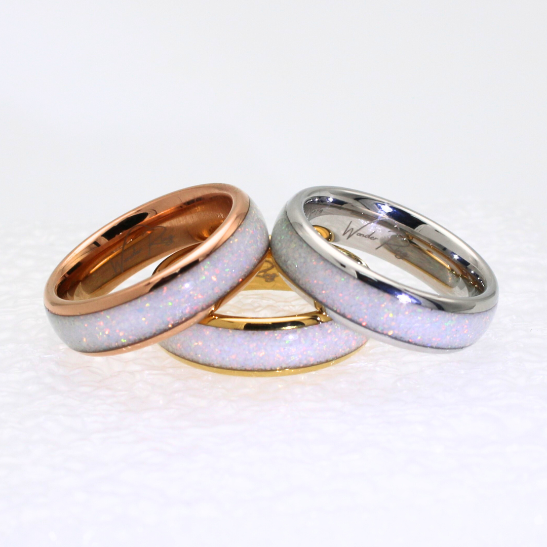 White Gold White Opal Inlay 6mm Wonder Ring - Rock Solid Rings