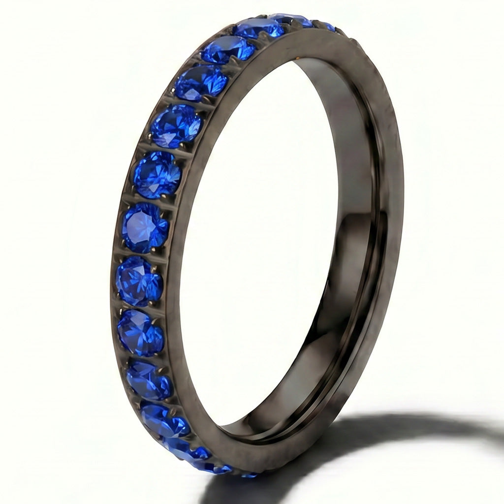 Blue Stone Black 3mm Full Glitz Ring