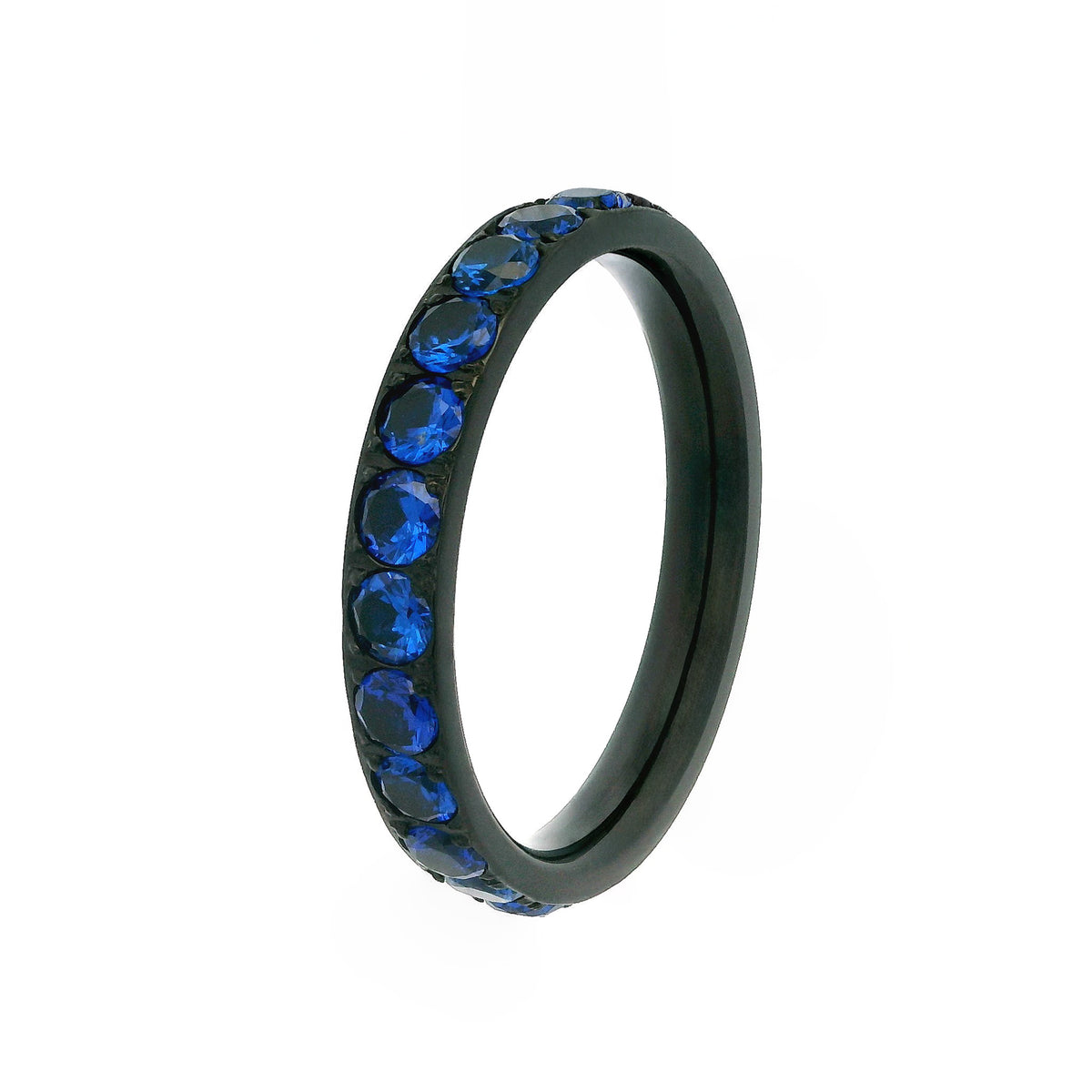 3mm Black Full Glitz Eternity Ring | Blue Cubic Zirconia Stacking Ring
