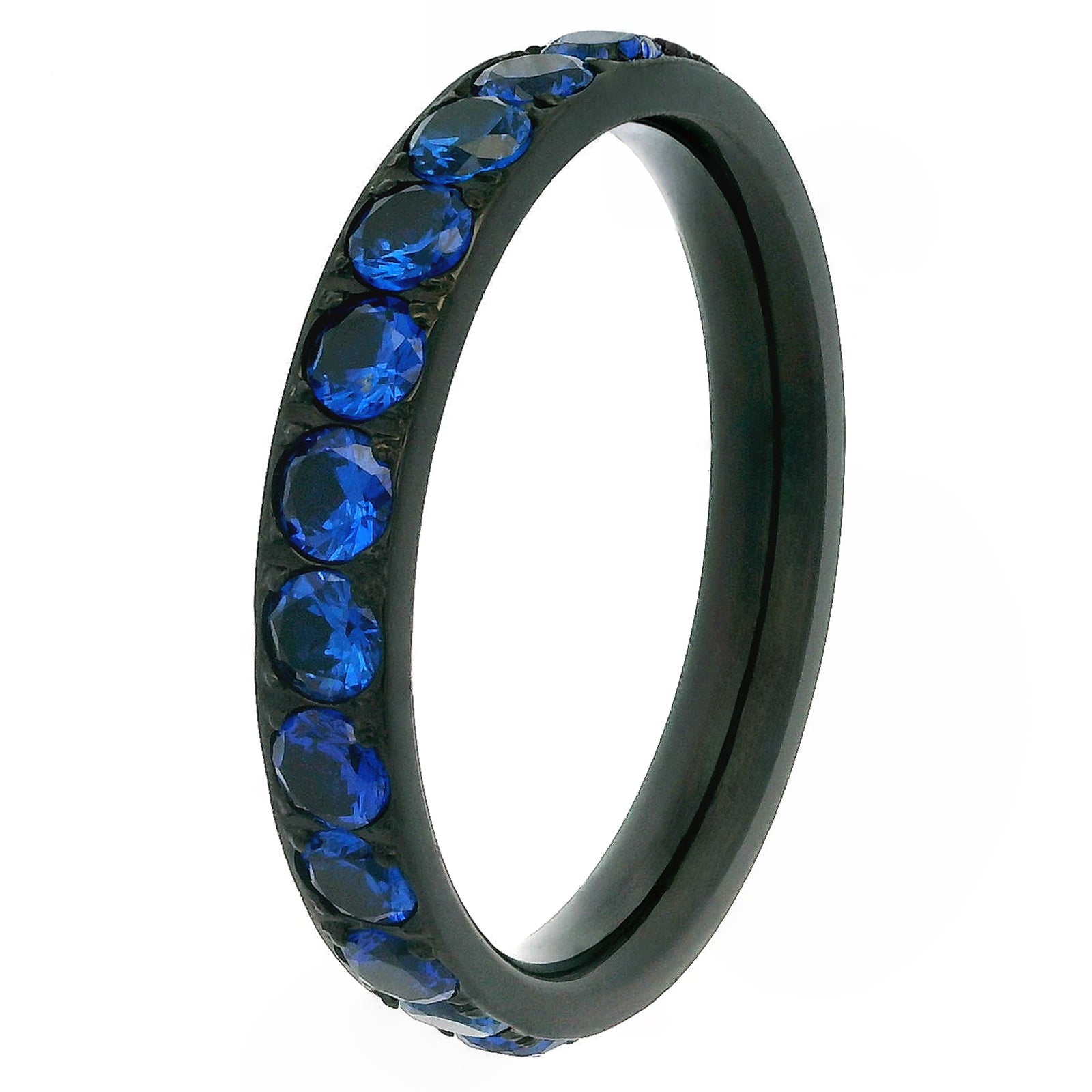 3mm Black Full Glitz Eternity Ring | Blue Cubic Zirconia Stacking Ring