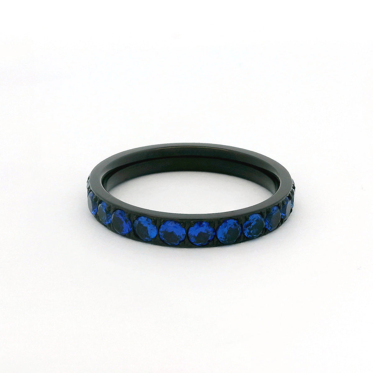 3mm Black Full Glitz Eternity Ring | Blue Cubic Zirconia Stacking Ring