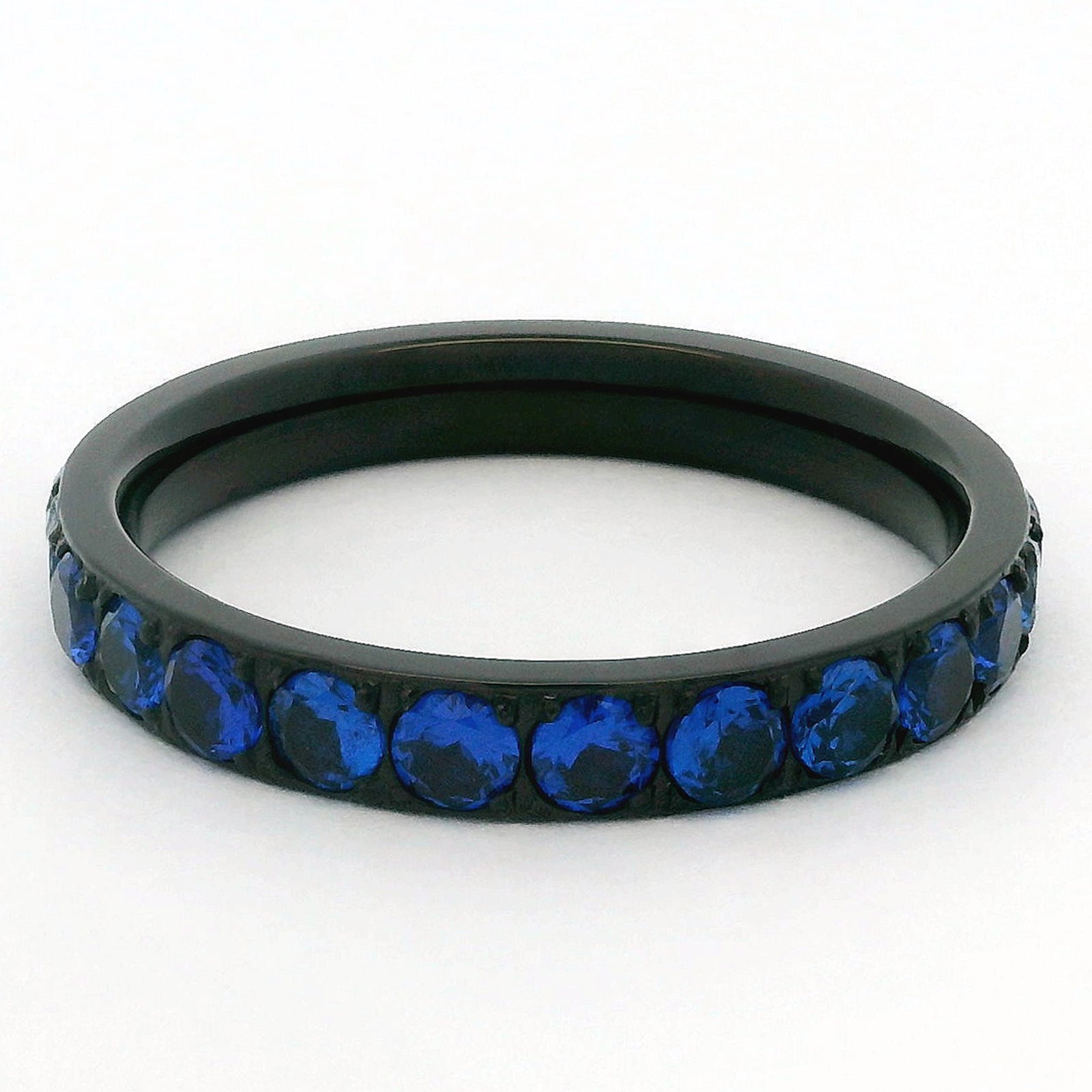 3mm Black Full Glitz Eternity Ring | Blue Cubic Zirconia Stacking Ring