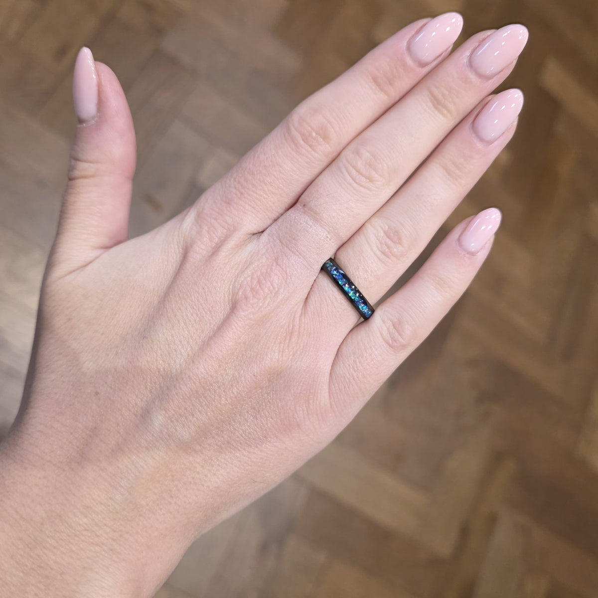 The Black Opal 4mm Wonder Ring Size O - Clearance 