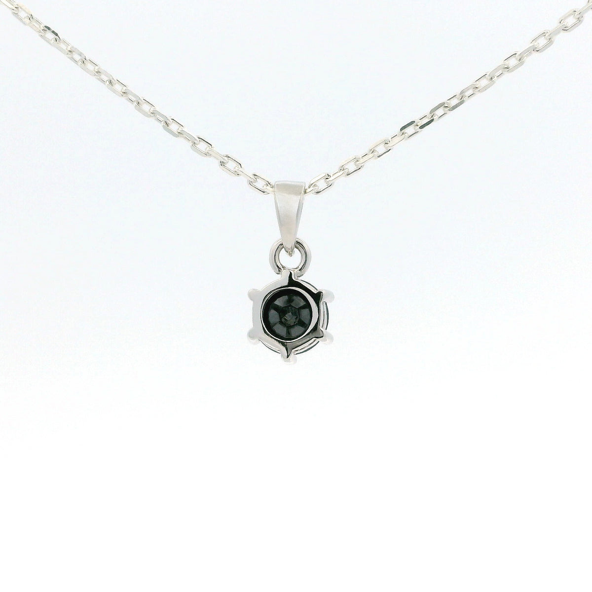 White Gold 1ct Black Moissanite Round Silver Dazzle Pendant Necklace