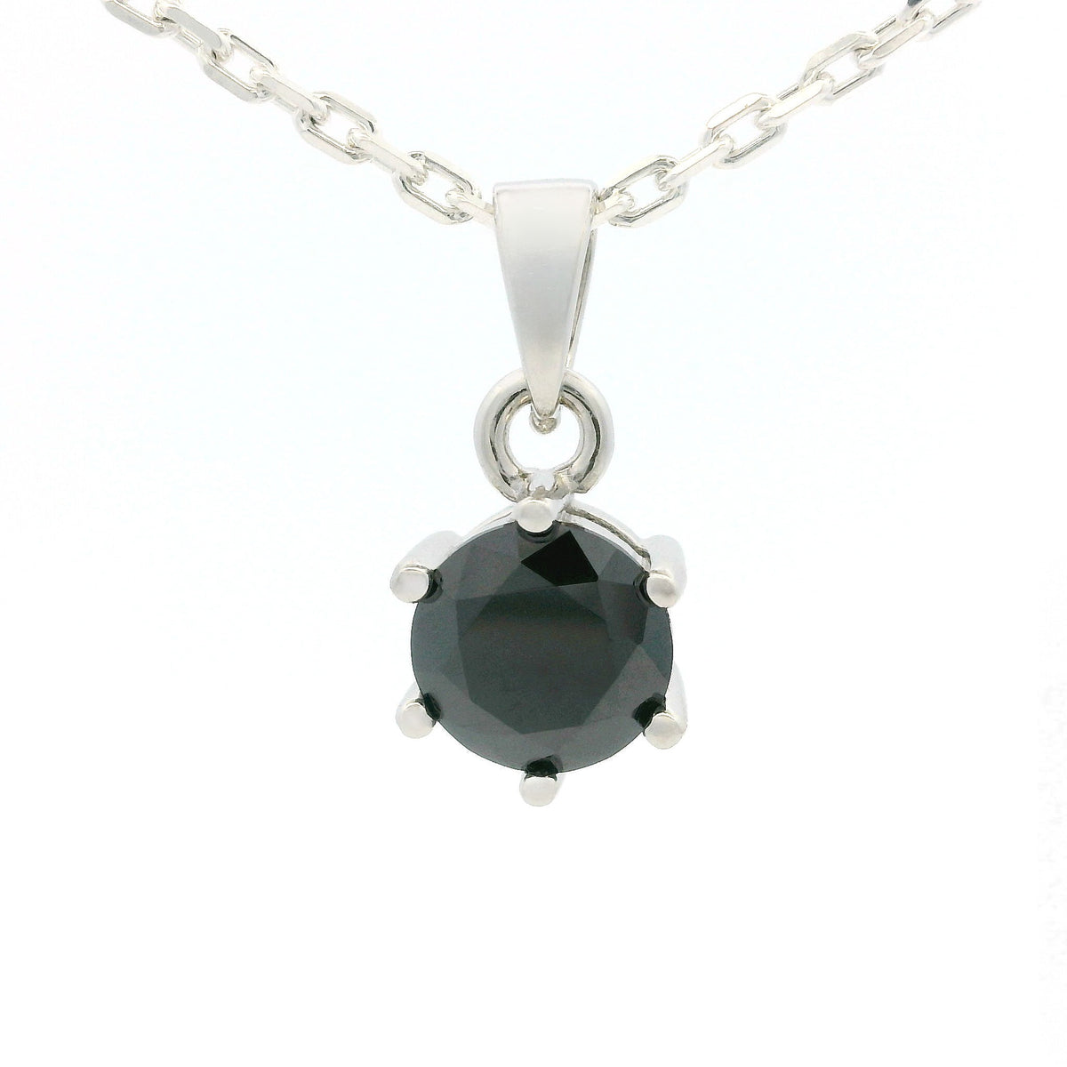 White Gold 1ct Black Moissanite Round Silver Dazzle Pendant Necklace