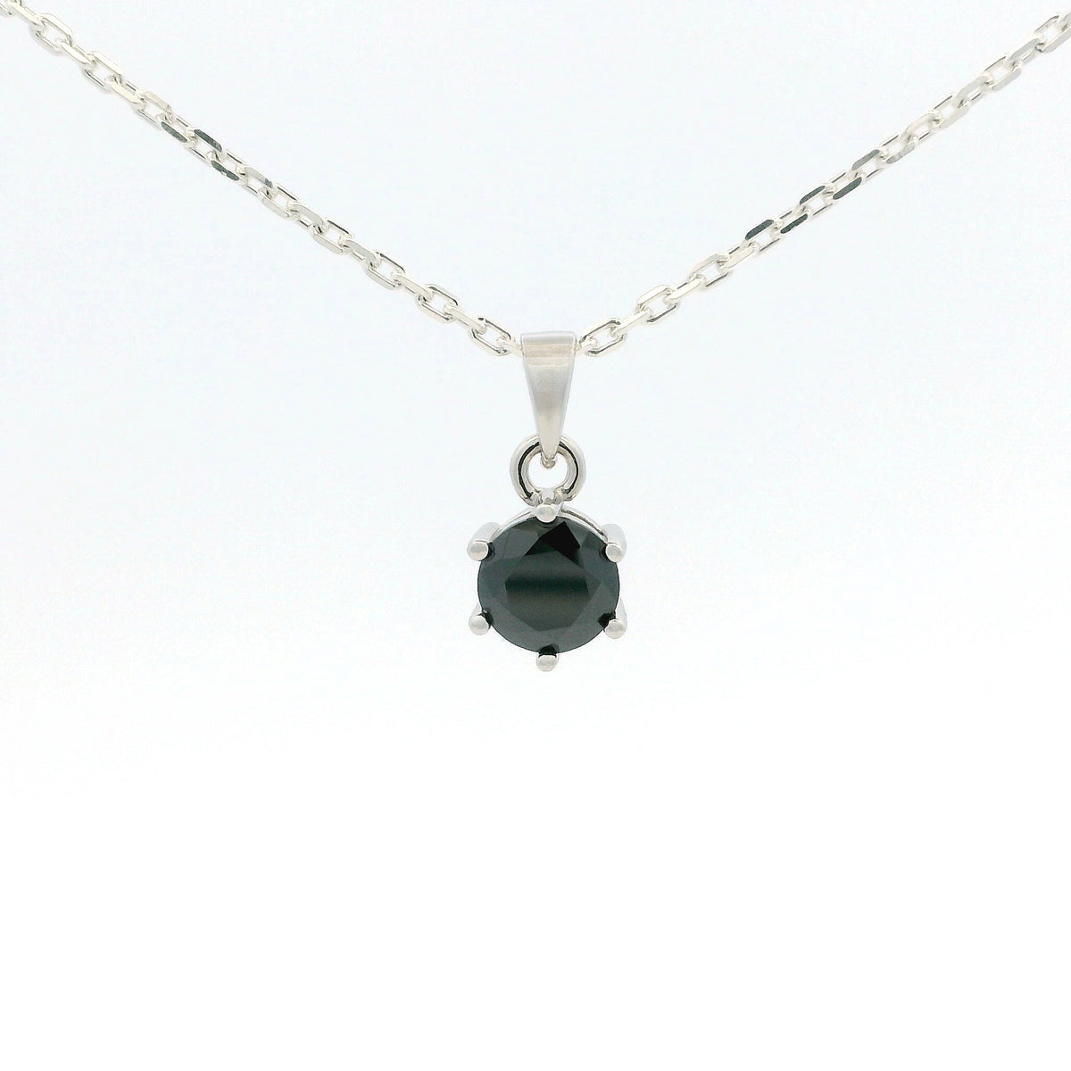 White Gold 1ct Black Moissanite Round Silver Dazzle Pendant Necklace