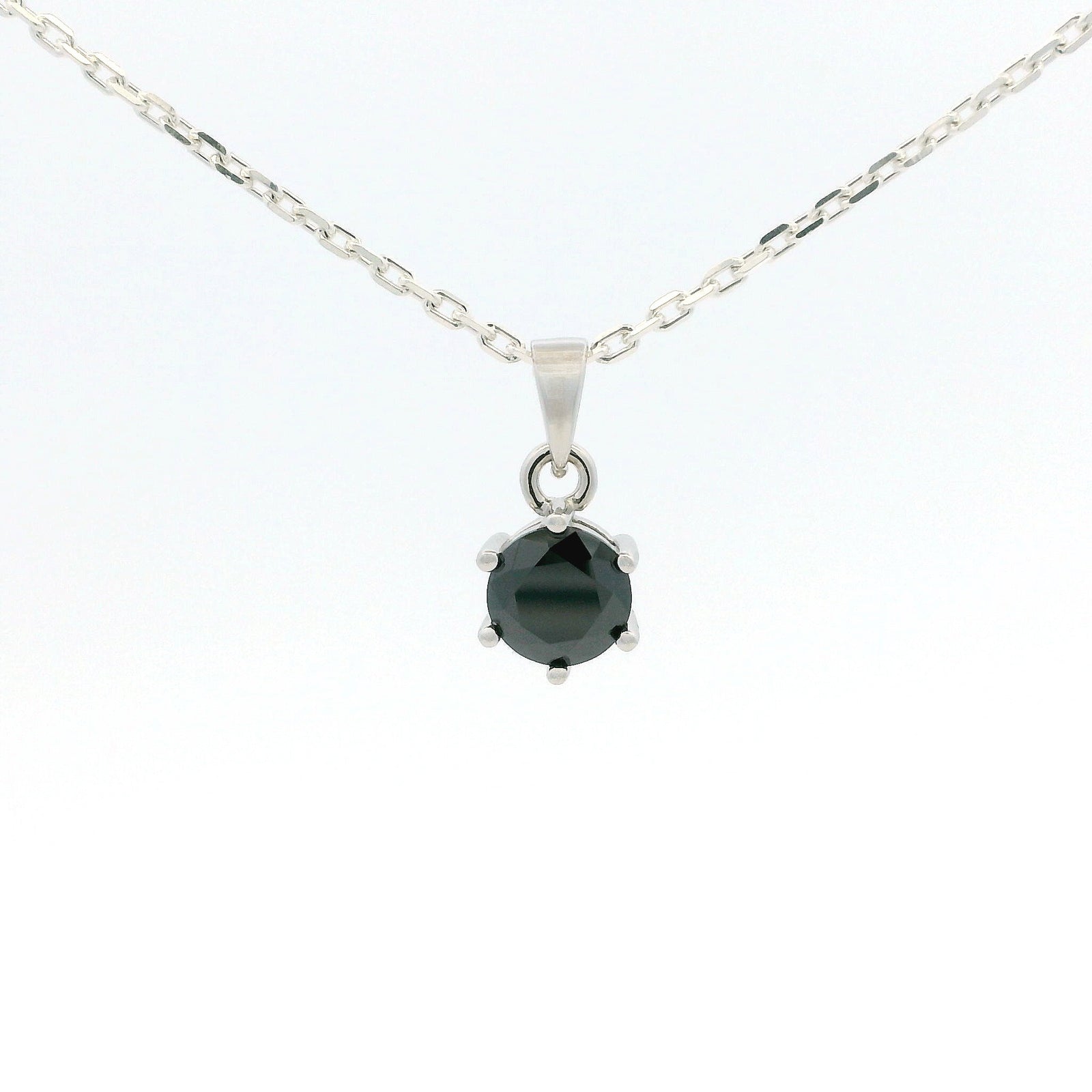 White Gold 1ct Black Moissanite Round Silver Dazzle Pendant Necklace