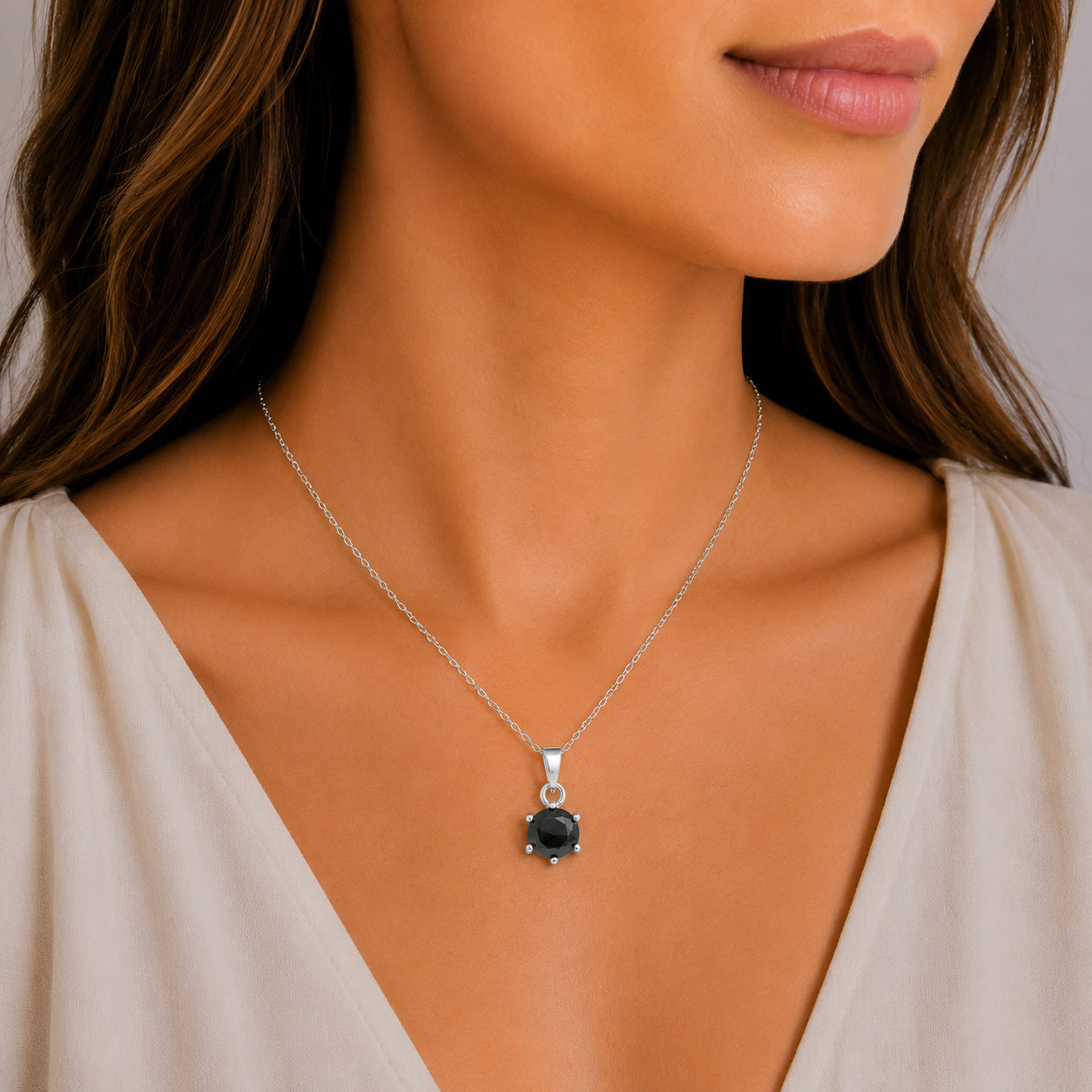 White Gold 1ct Black Moissanite Round Silver Dazzle Pendant Necklace