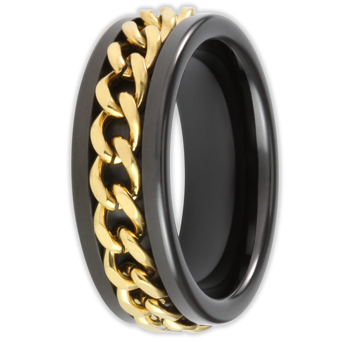 Black with Gold Rotating Chain 8mm Wonder Ring