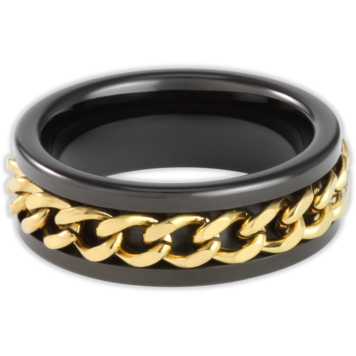Black with Gold Rotating Chain 8mm Wonder Ring