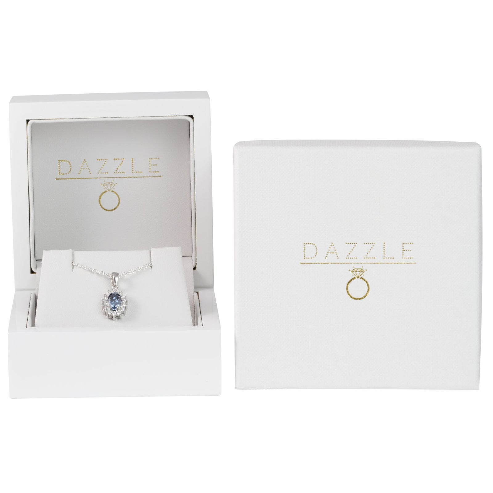 White Gold 1ct Oval Blue Moissanite Halo Silver Dazzle Pendant Necklace