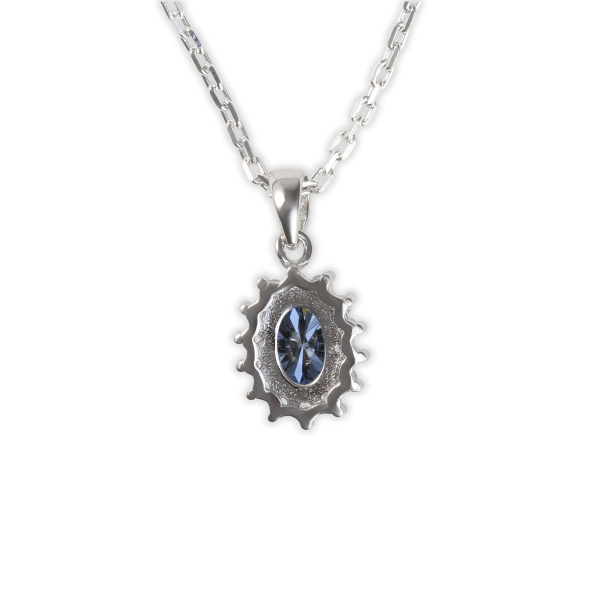 White Gold 1ct Oval Blue Moissanite Halo Silver Dazzle Pendant Necklace