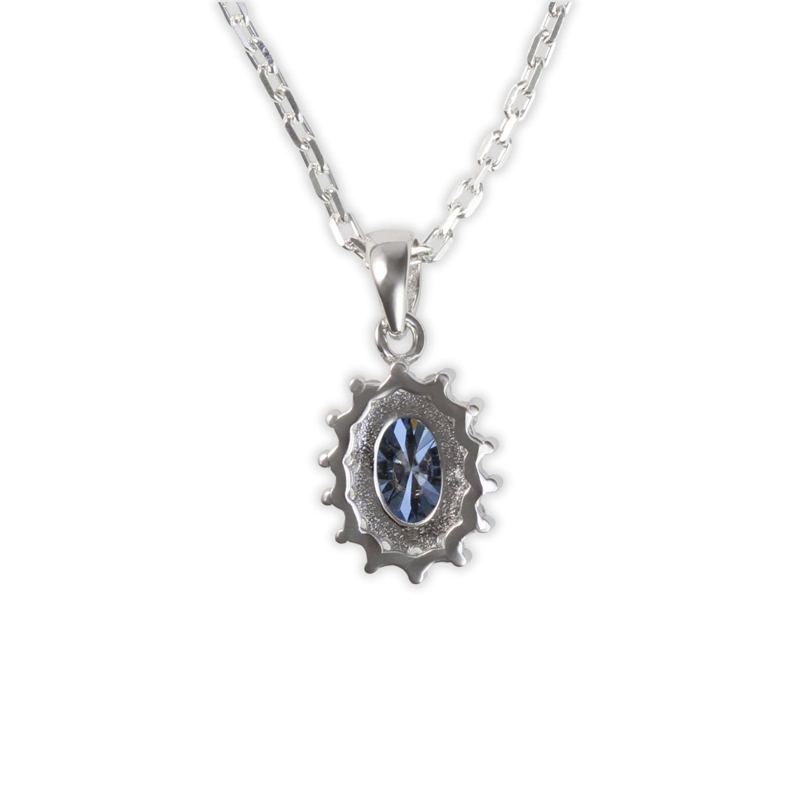 White Gold 1ct Oval Blue Moissanite Halo Silver Dazzle Pendant Necklace