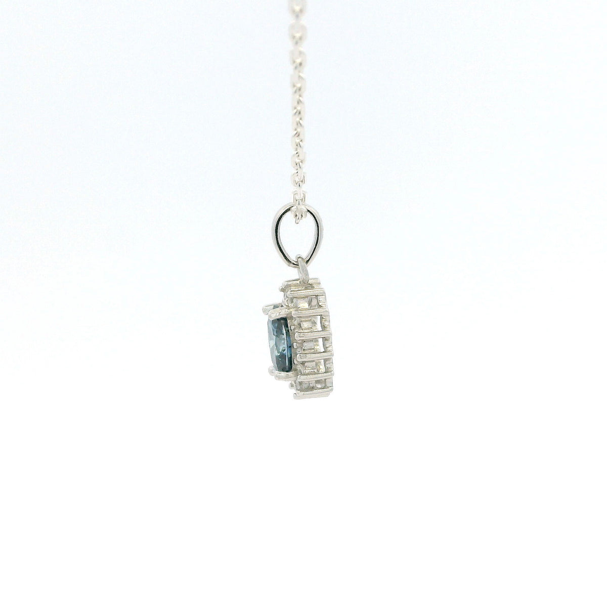 White Gold 1ct Oval Blue Moissanite Halo Silver Dazzle Pendant Necklace