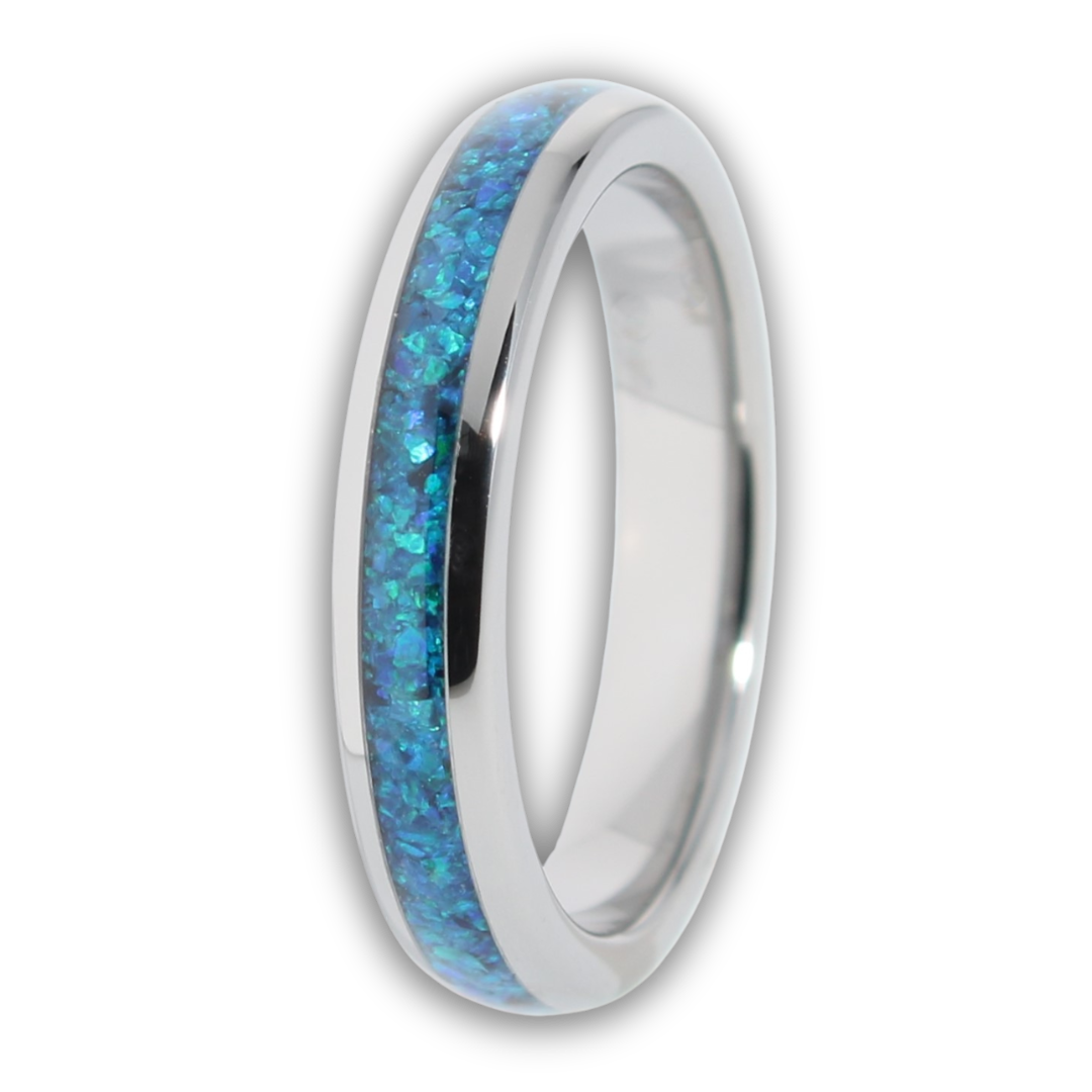 Blue Opal Ring Polished Tungsten 4mm Natural Wonder Ring Rock
