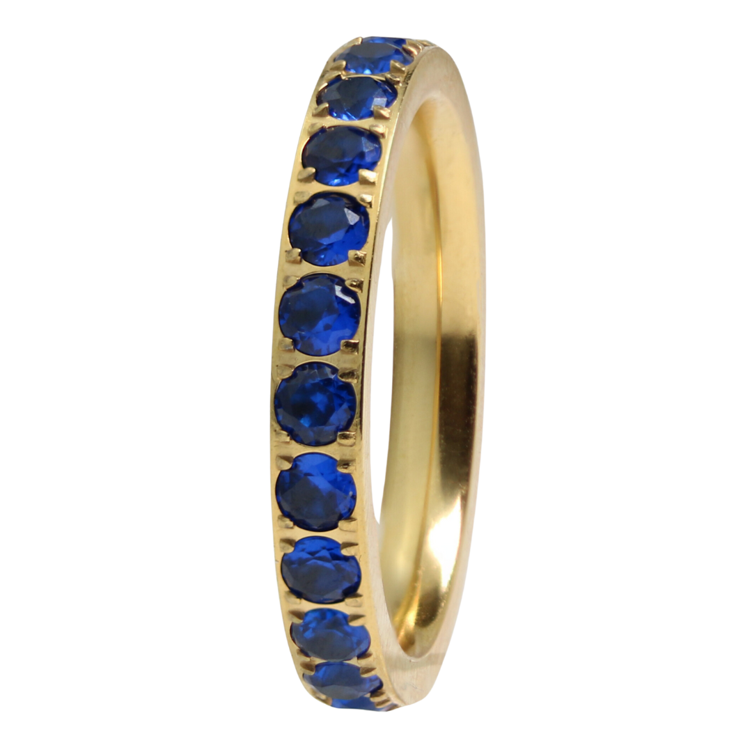 Blue Stone Gold 3mm Full Glitz Ring