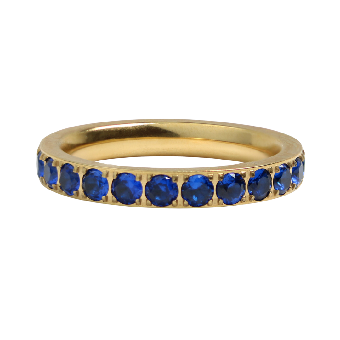 Blue Stone Gold 3mm Full Glitz Ring