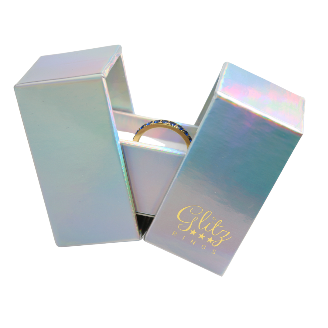 Blue Stone Gold 3mm Full Glitz Ring