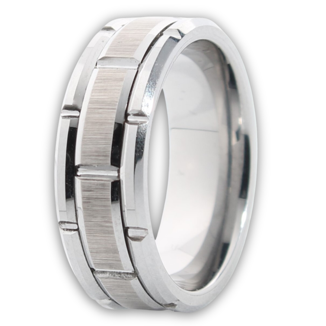 Brick Shaped 8mm Wide Affordable Wedding Tungsten Wonder Ring - Rock ...