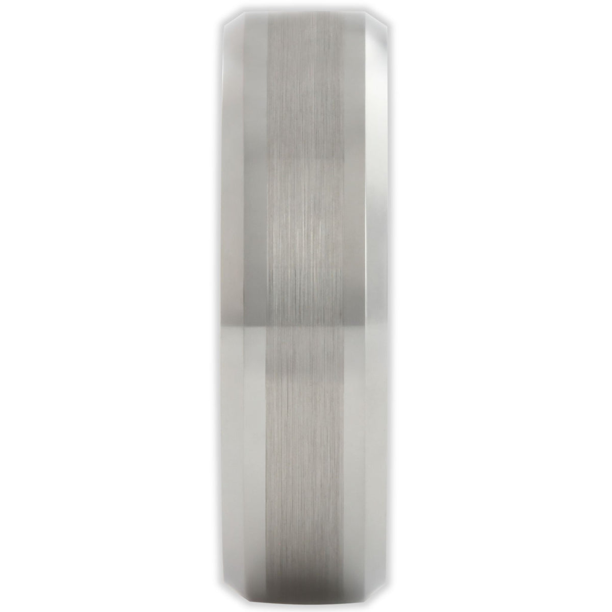 End view of 6mm brushed tungsten ring showing band thickness and edge profile