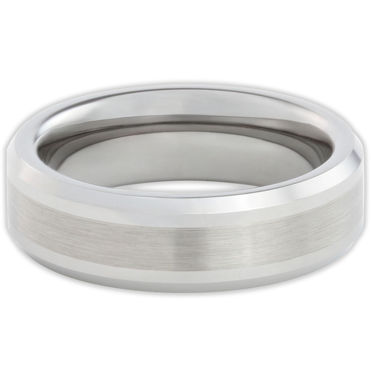 Top view of 6mm tungsten ring with brushed texture and clean surface finish