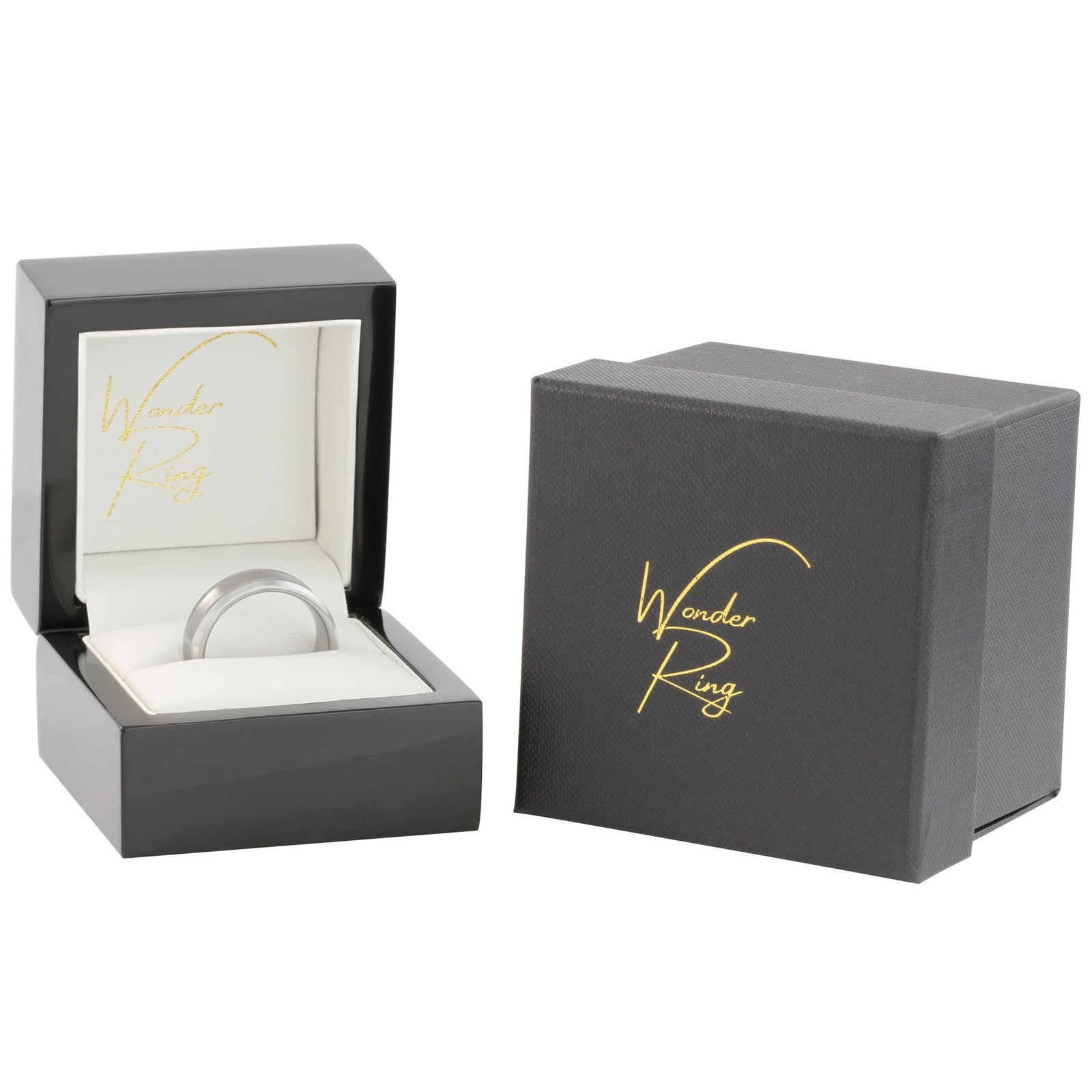 Brushed tungsten 8mm ring presented in gift box