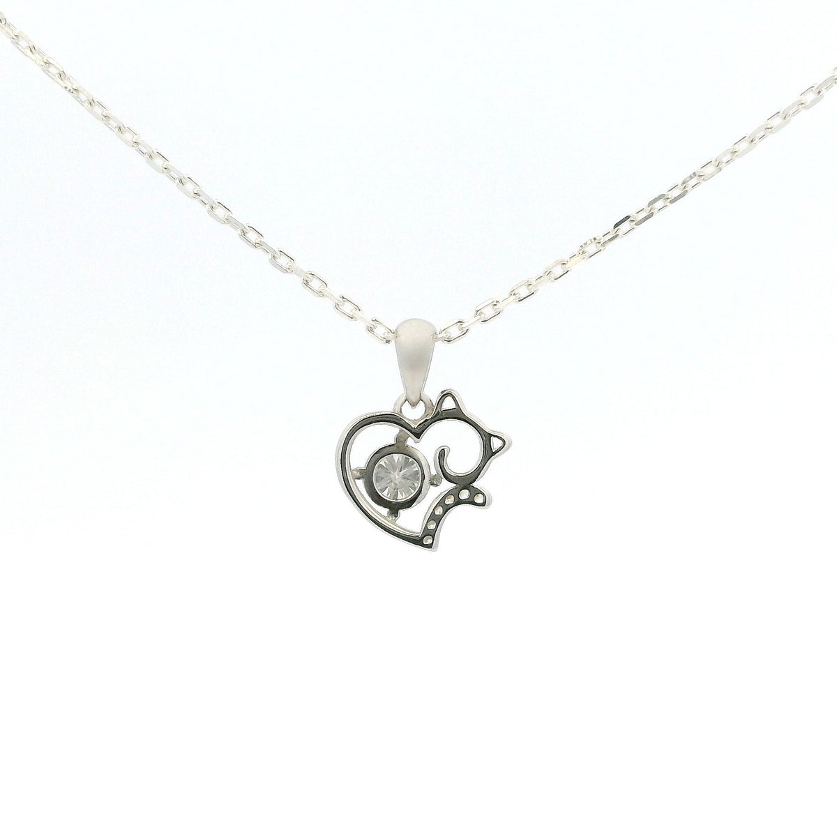 White Gold Moissanite Cat Silver Dazzle Pendant Necklace