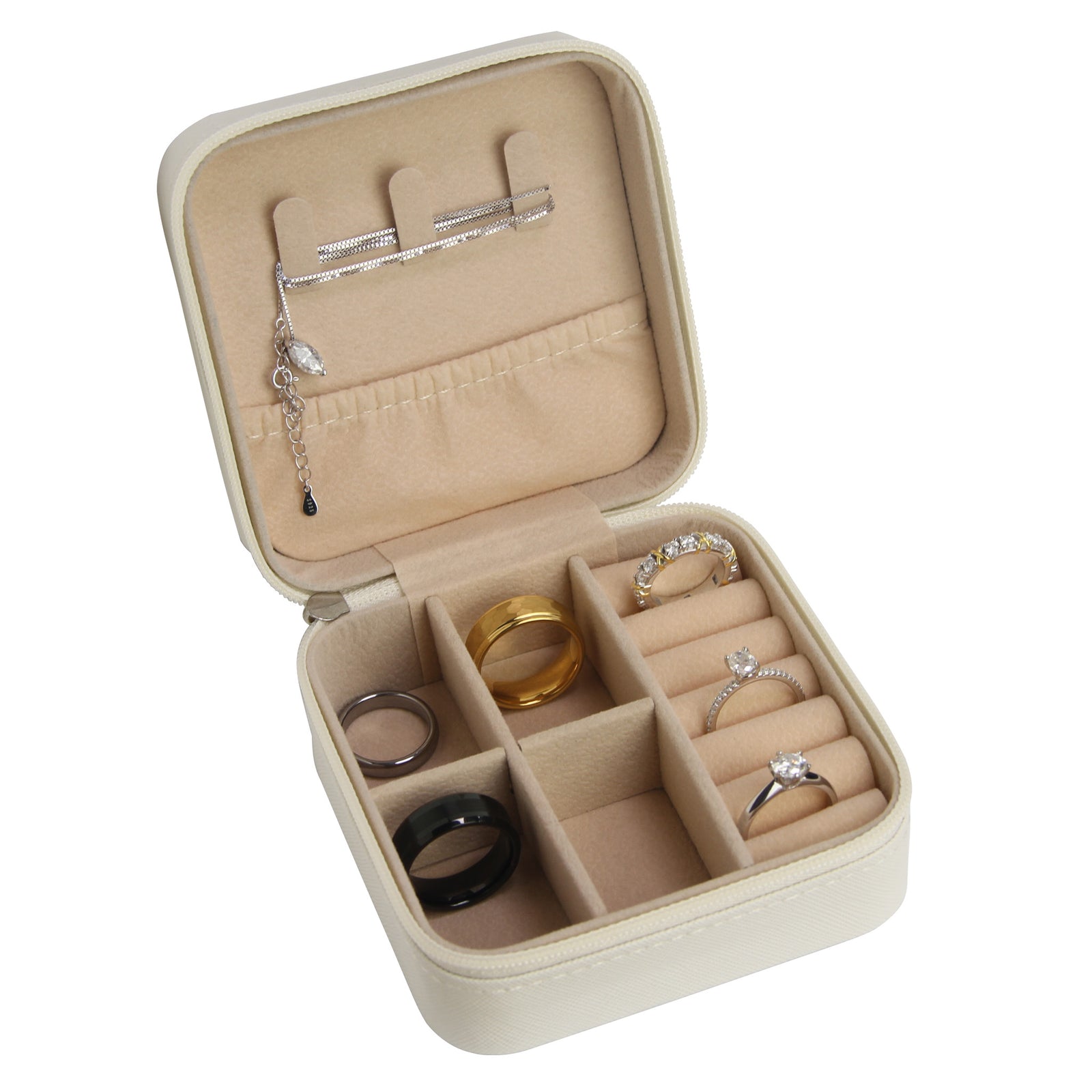 White Medium Zipped Travel Jewellery Box