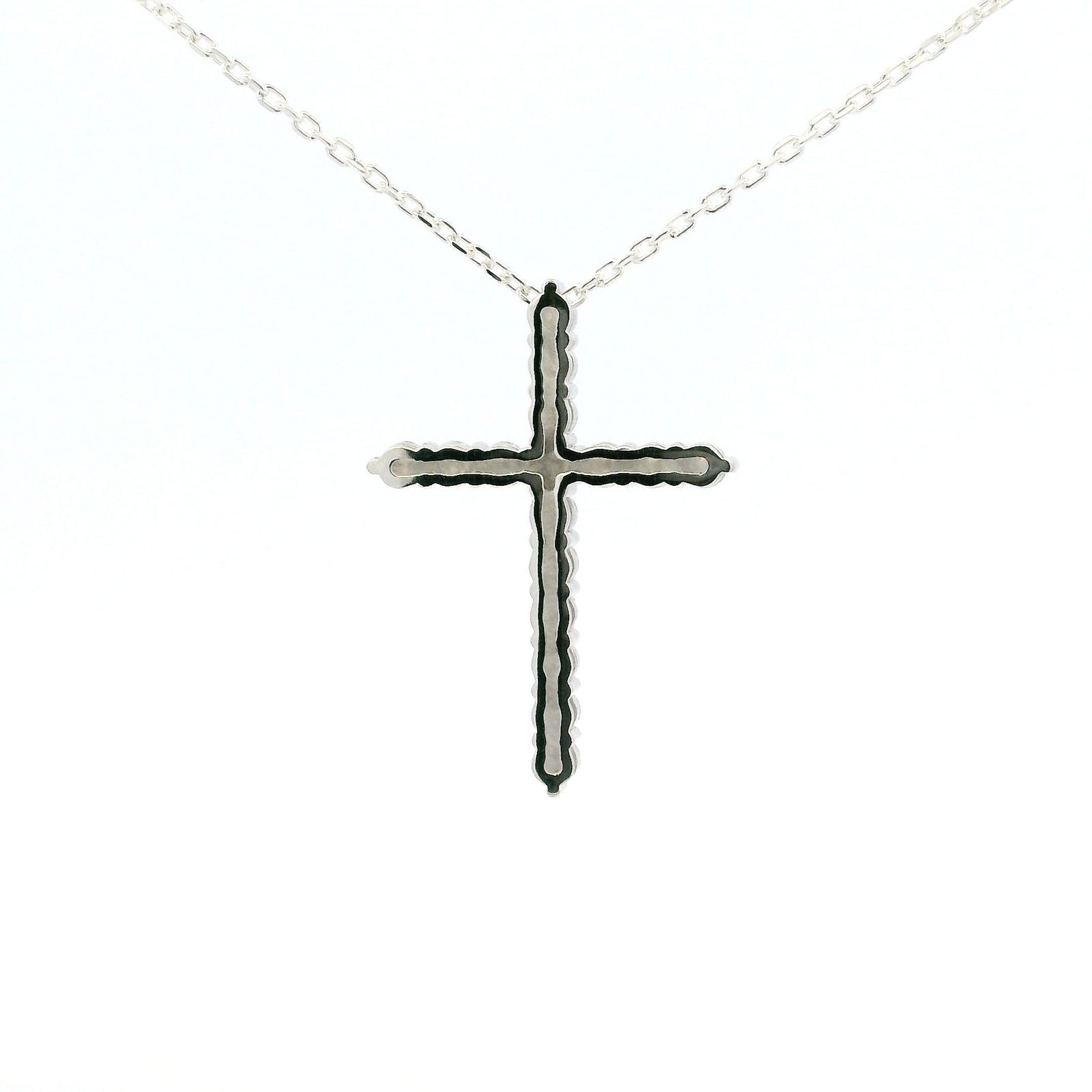 White Gold 2ct Moissanite Cross Silver Dazzle Pendant Necklace
