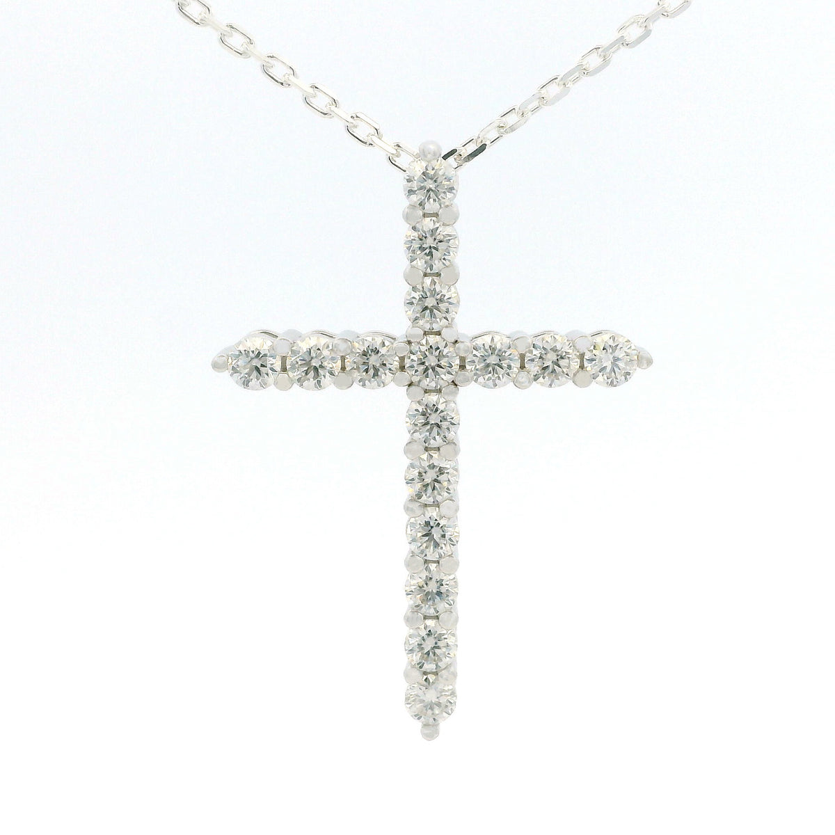 White Gold 2ct Moissanite Cross Silver Dazzle Pendant Necklace