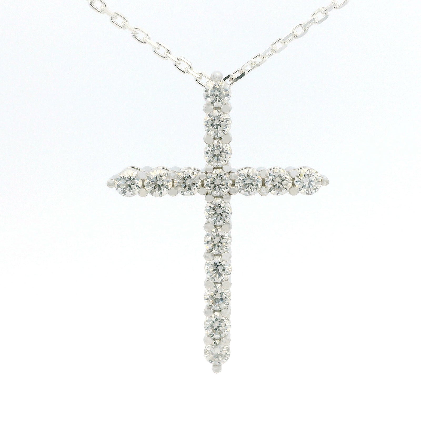 White Gold 2ct Moissanite Cross Silver Dazzle Pendant Necklace