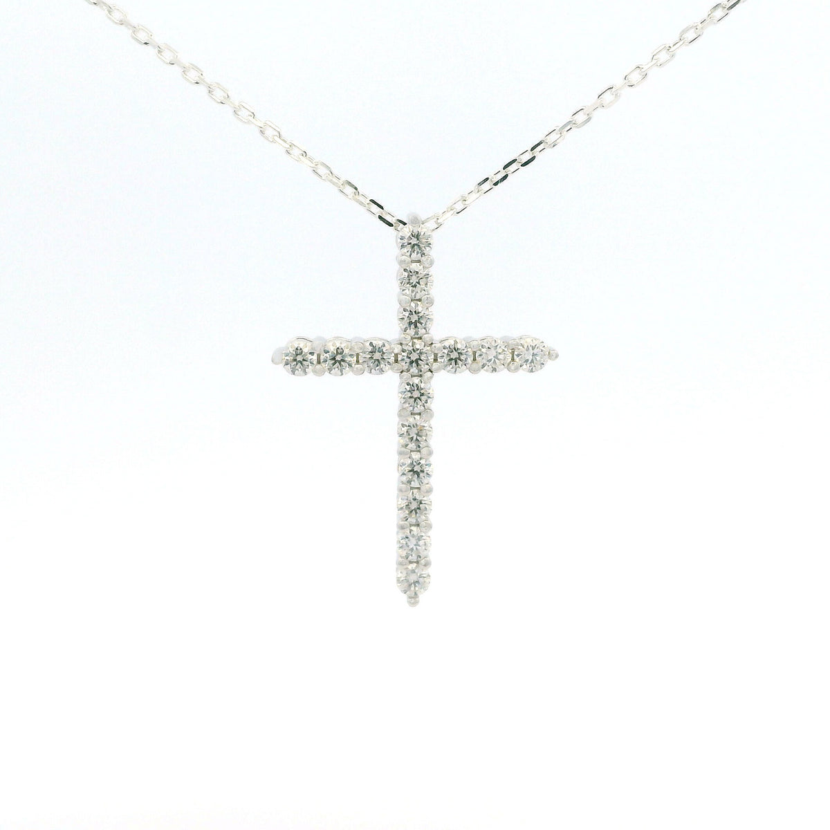 White Gold 2ct Moissanite Cross Silver Dazzle Pendant Necklace
