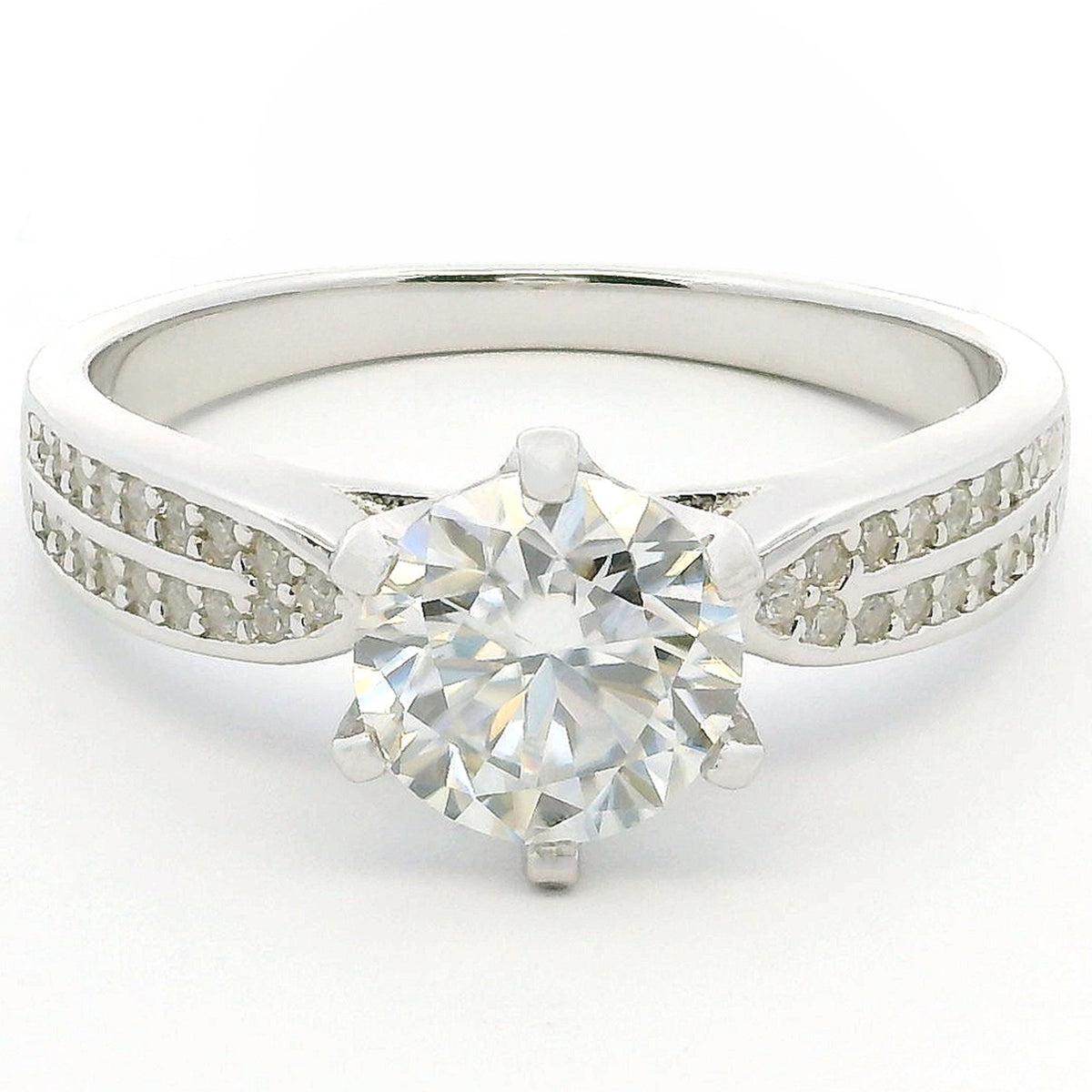 1ct Round Brilliant Moissanite Engagement Ring | White Gold Wide Dazzle Ring