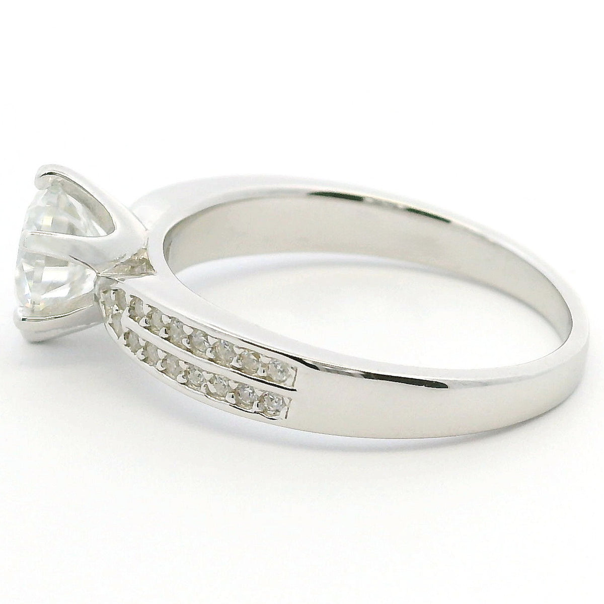 1ct Round Brilliant Moissanite Engagement Ring | White Gold Wide Dazzle Ring