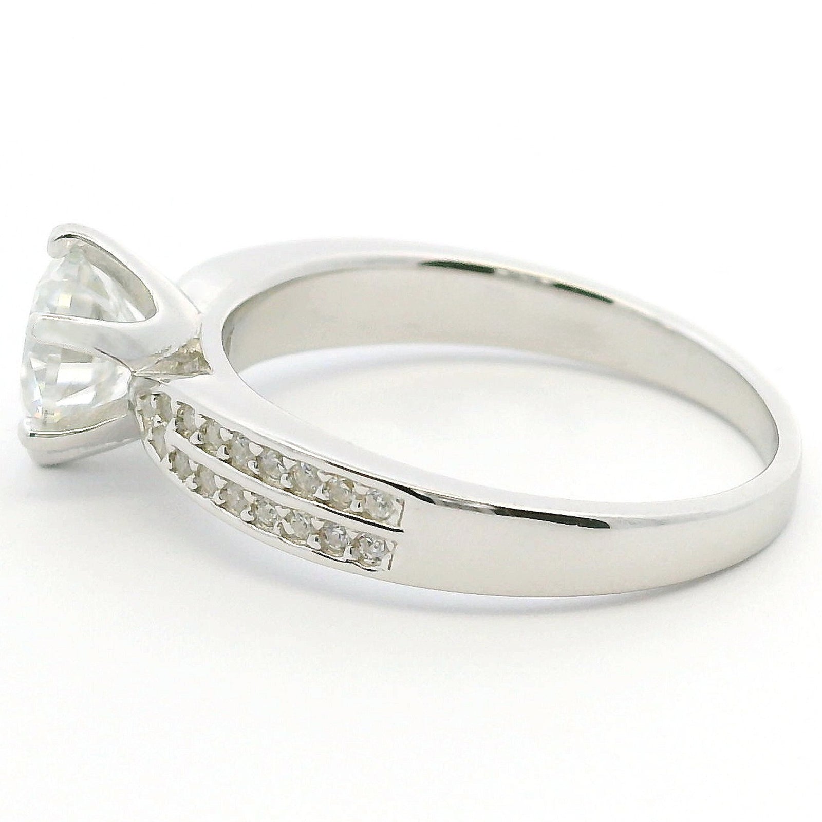 1ct Round Brilliant Moissanite Engagement Ring | White Gold Wide Dazzle Ring