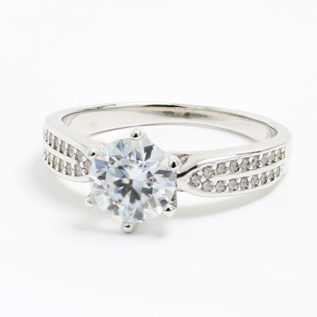 White Gold 1ct Round Moissanite Wide Dazzle Ring