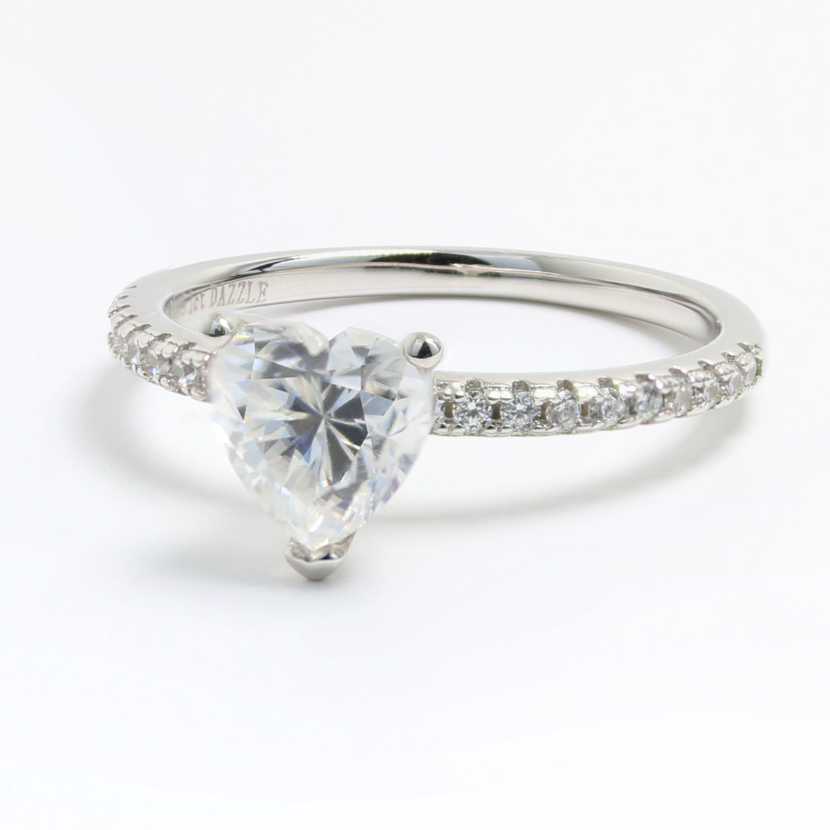White Gold 1ct Heart Moissanite Slimline Dazzle Ring