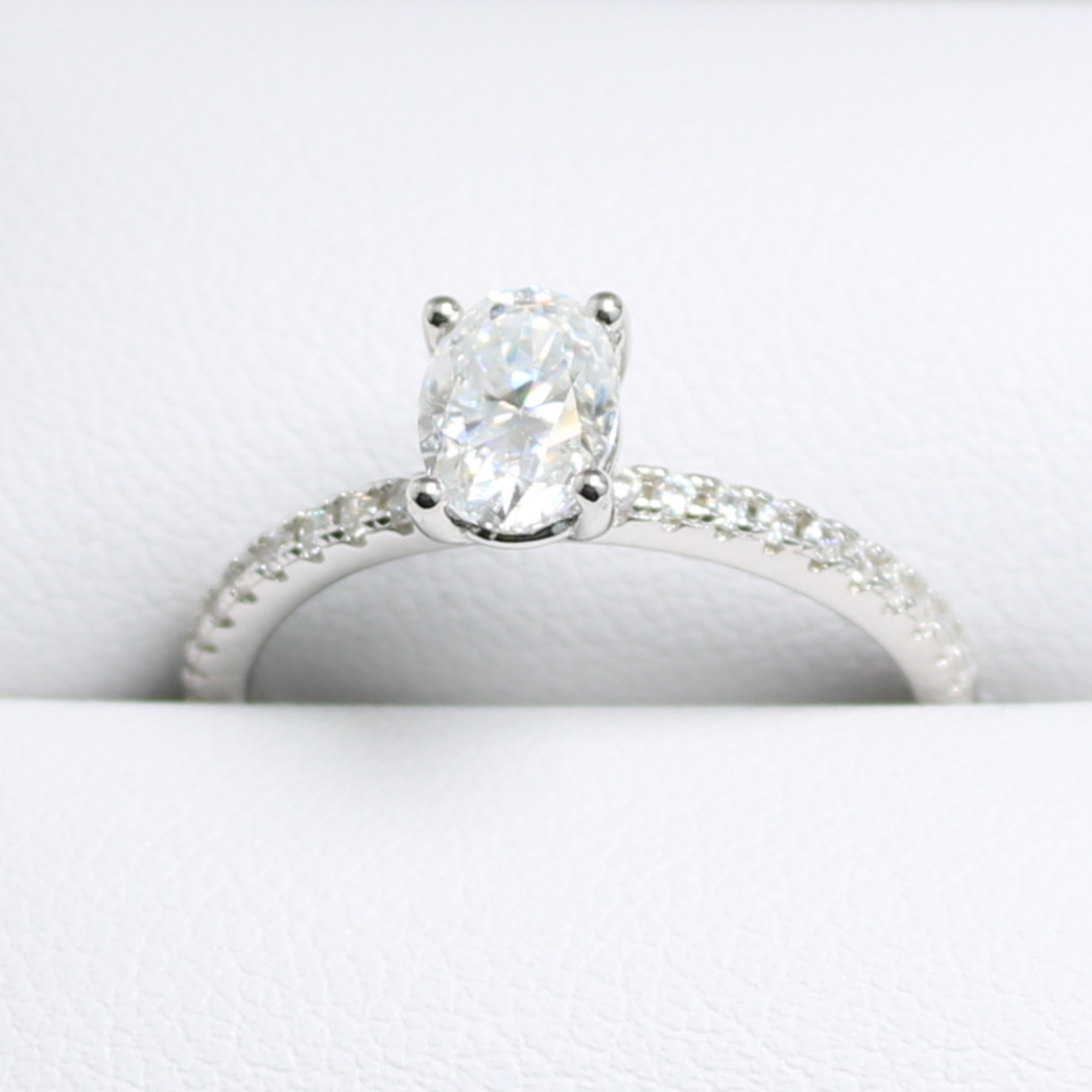 White Gold 1ct Oval Moissanite Slimline Dazzle Ring