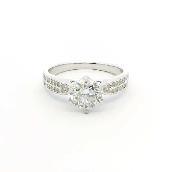 1ct Round Brilliant Moissanite Engagement Ring | White Gold Wide Dazzle Ring