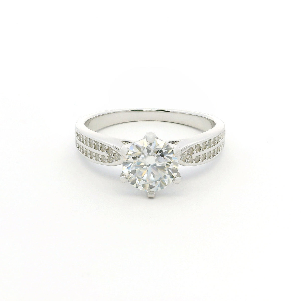 1ct Round Brilliant Moissanite Engagement Ring | White Gold Wide Dazzle Ring